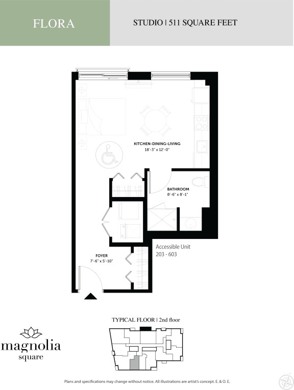 a floor plan of a unit with a bedroom and a bathroom